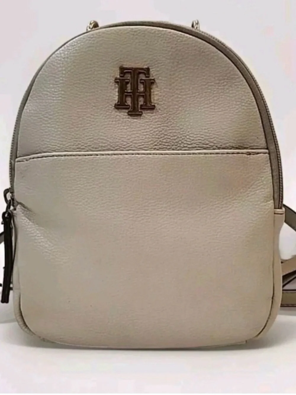 Tommy Hilfiger Light Beige Mini Backpack with Gold Logo